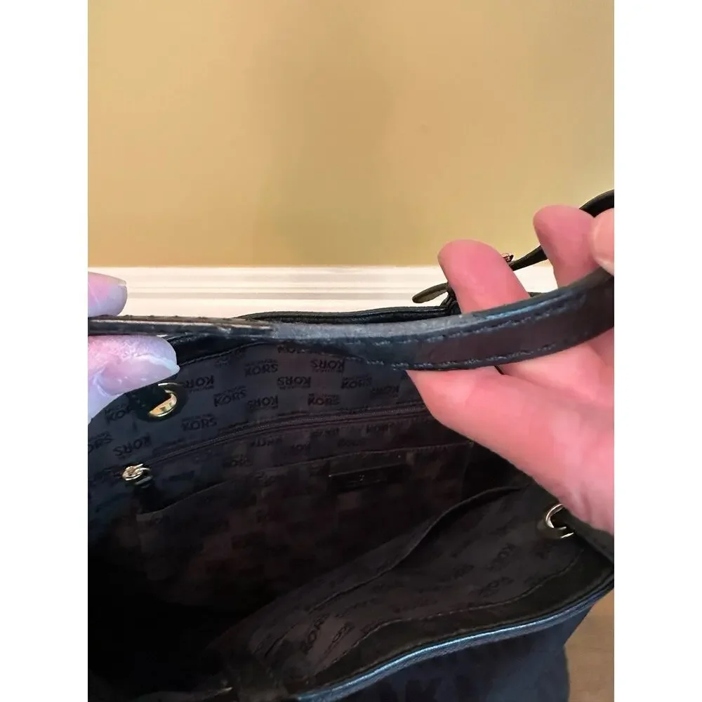 Michael Kors MK Logo Black Canvas Tote Bag Purse Handbag Designer‎